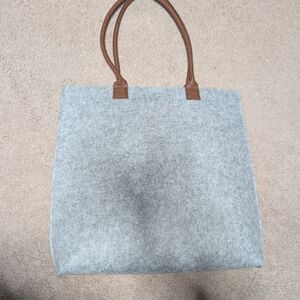 Gray Felt Tote Bag with Brown Handles